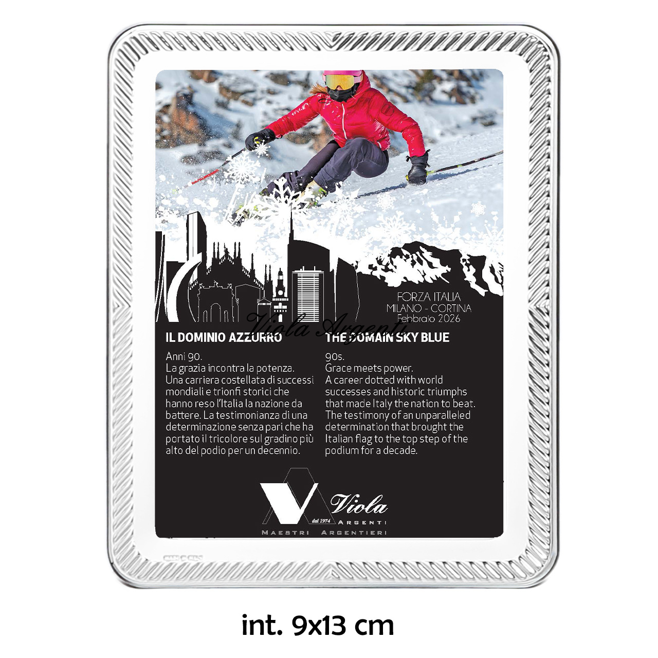 Cornice in argento 999 liscia e bordo a righe diagonali - 3