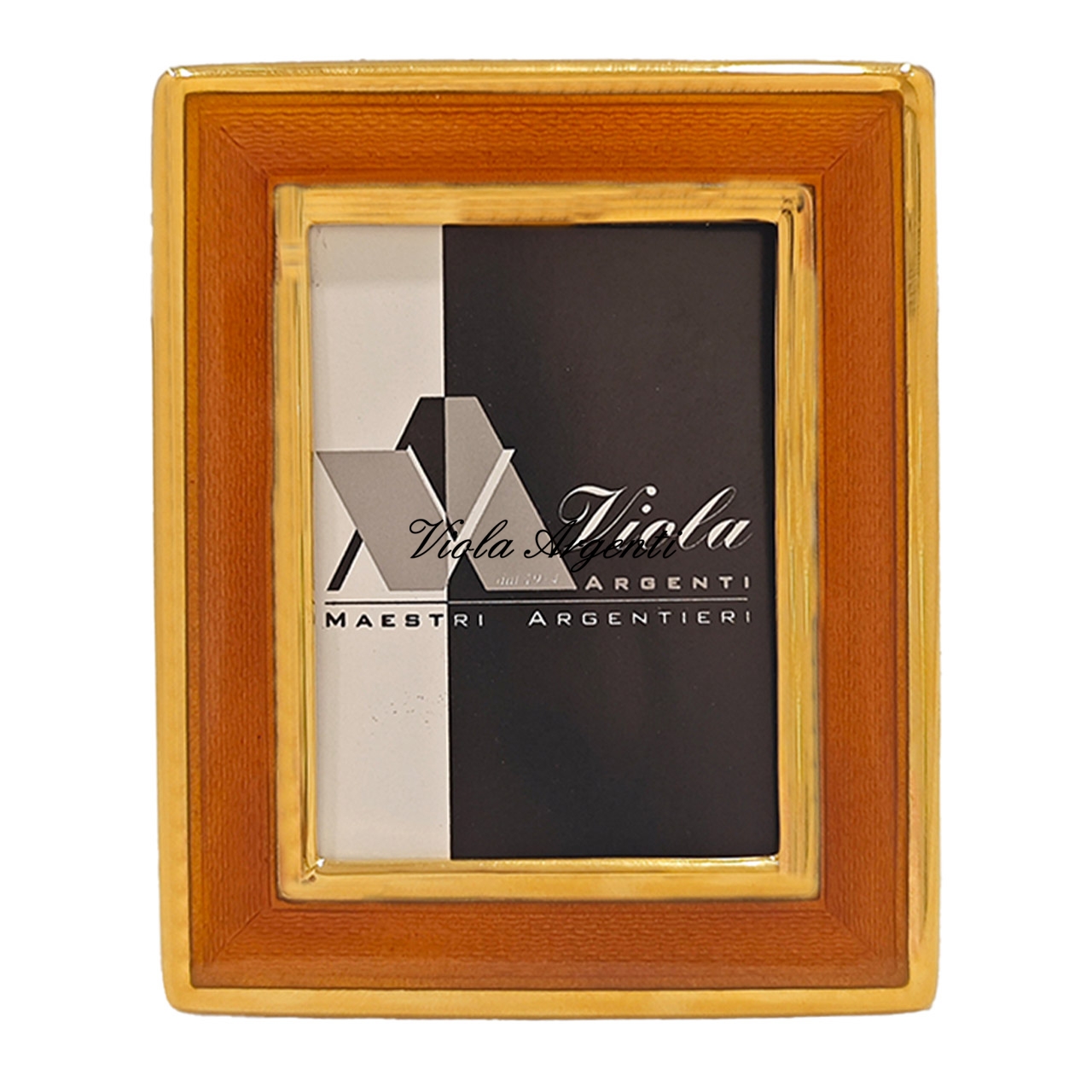 Gilded silver frame orange enamel