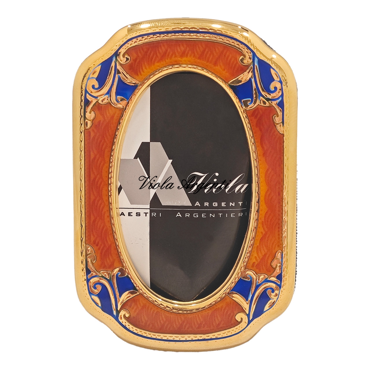 Oval shaped silver and enamel frame