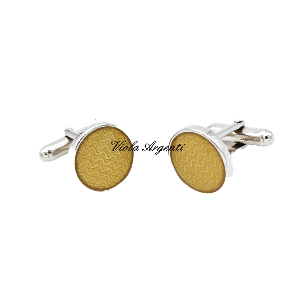 Round silver cufflinks with enamel