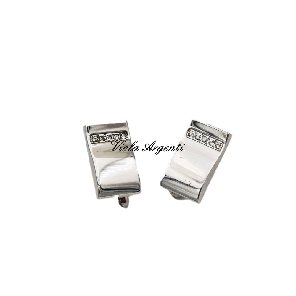 Rectangular silver cufflinks with Swarovski