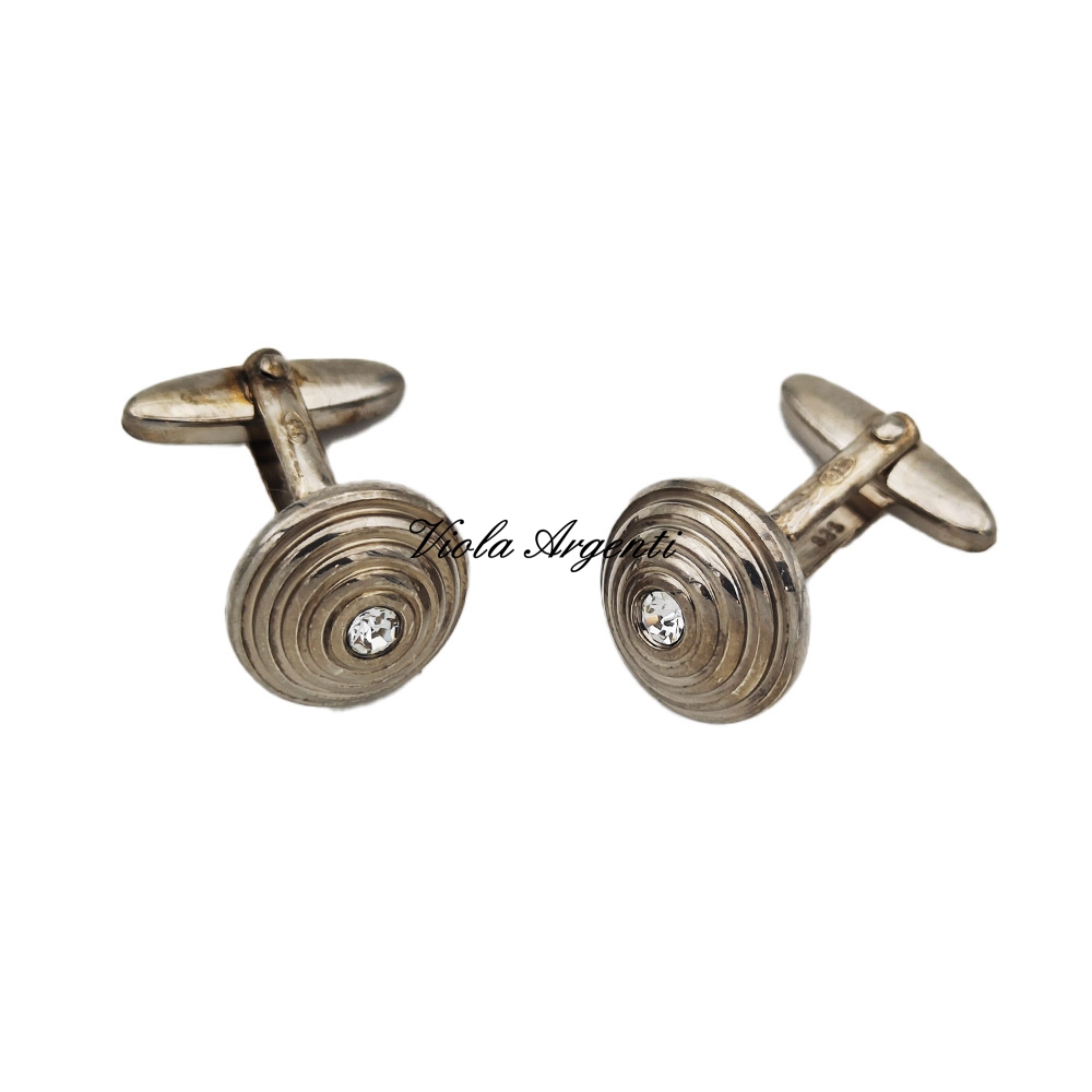 Round striped silver cufflinks di . Argento online