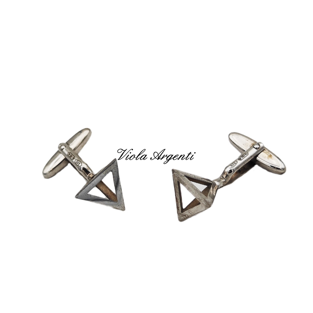 Silver triangle cufflinks with perforations