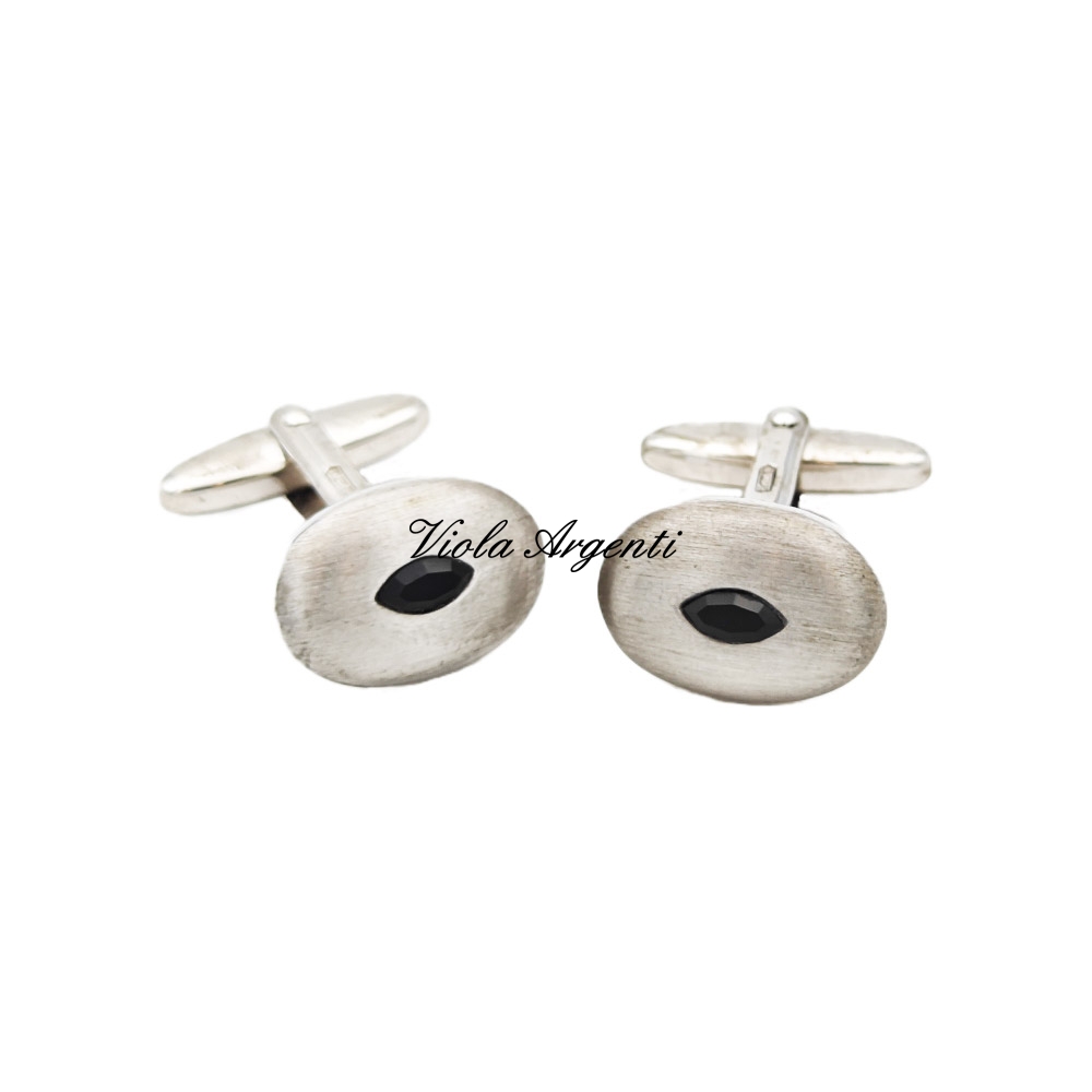 Satin 925 silver cufflinks oval