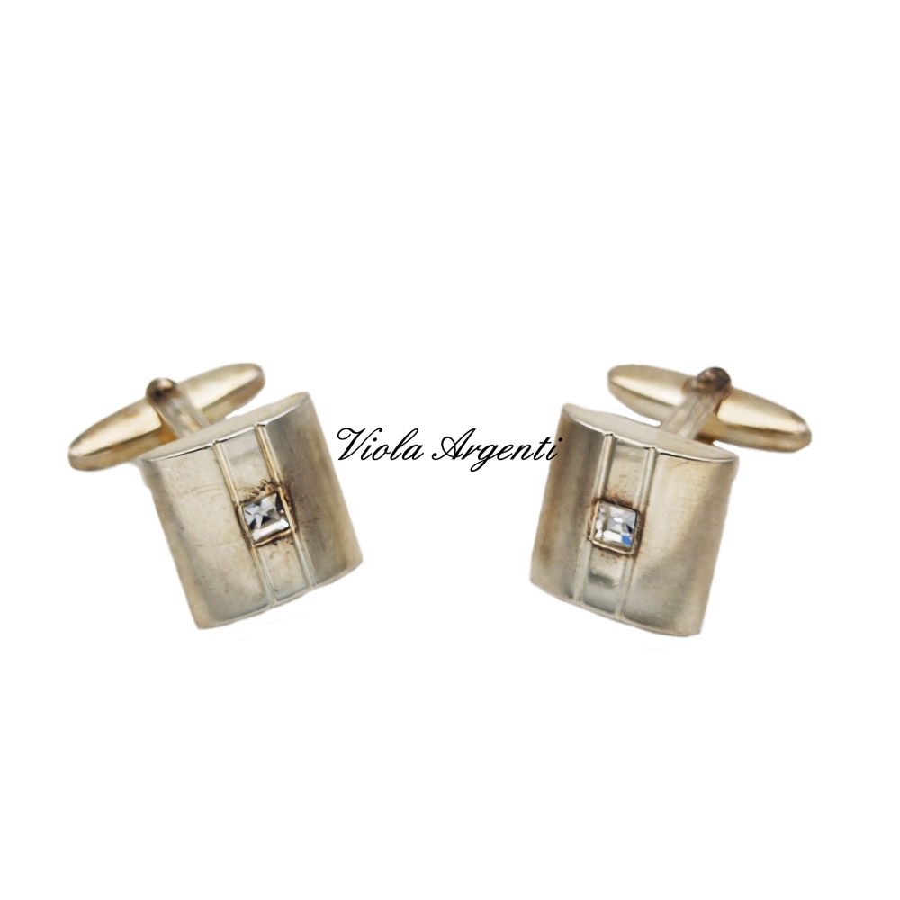 Square silver cufflinks with Swarovski di . Argento online