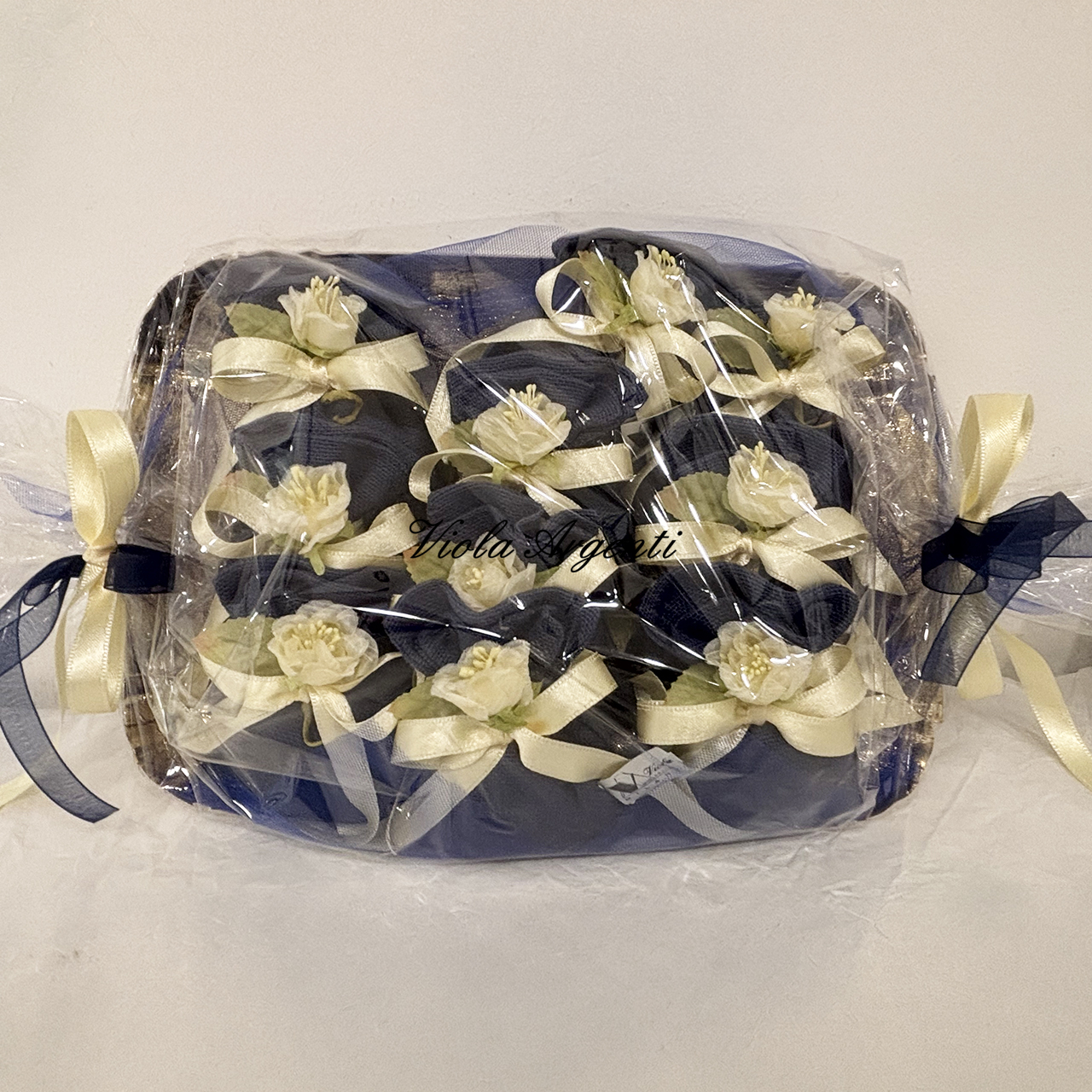 Kit 10 bomboniere panna e blu