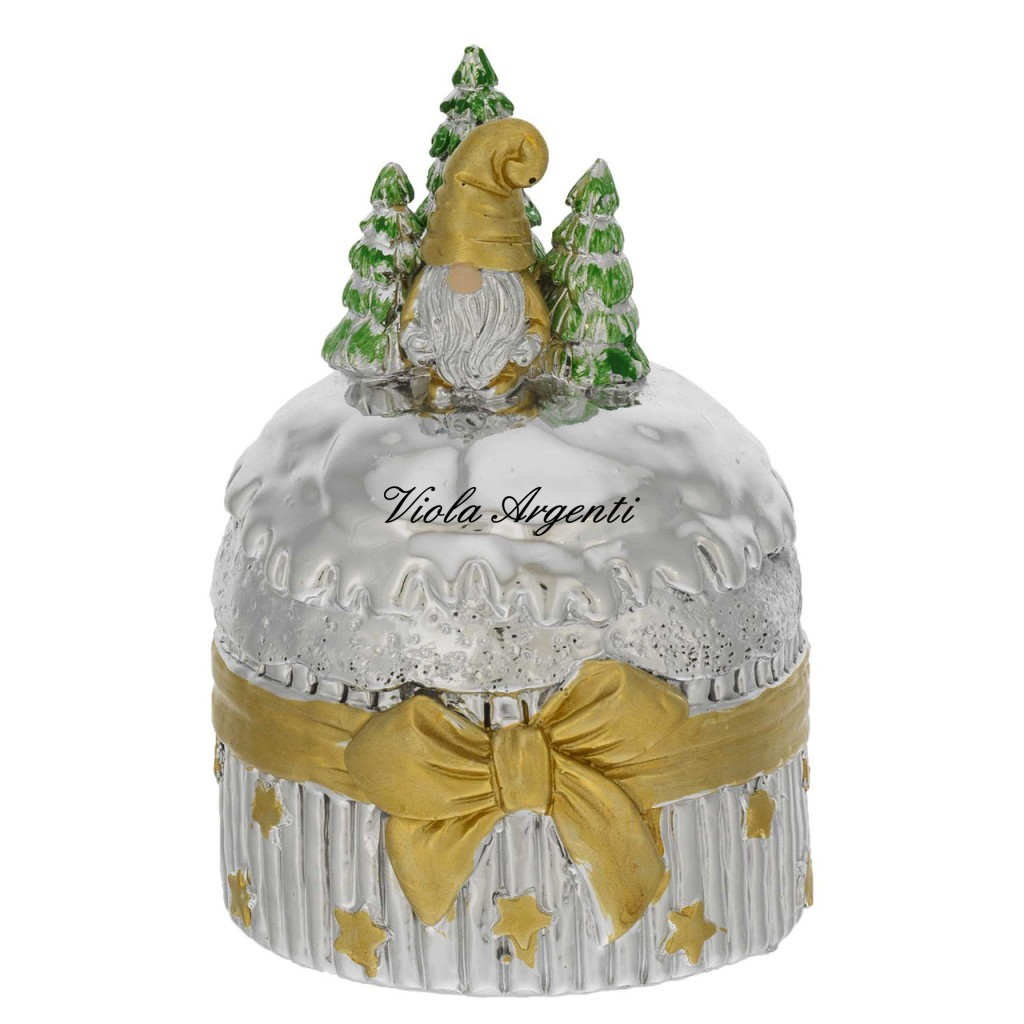 Mini Silver Resin Panettone with Christmas Decoration - gold gnome