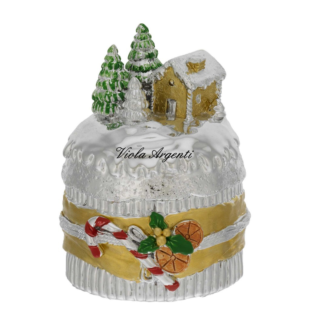 Mini Silver Resin Panettone with Christmas Decoration - Gold- Gold House and Trees