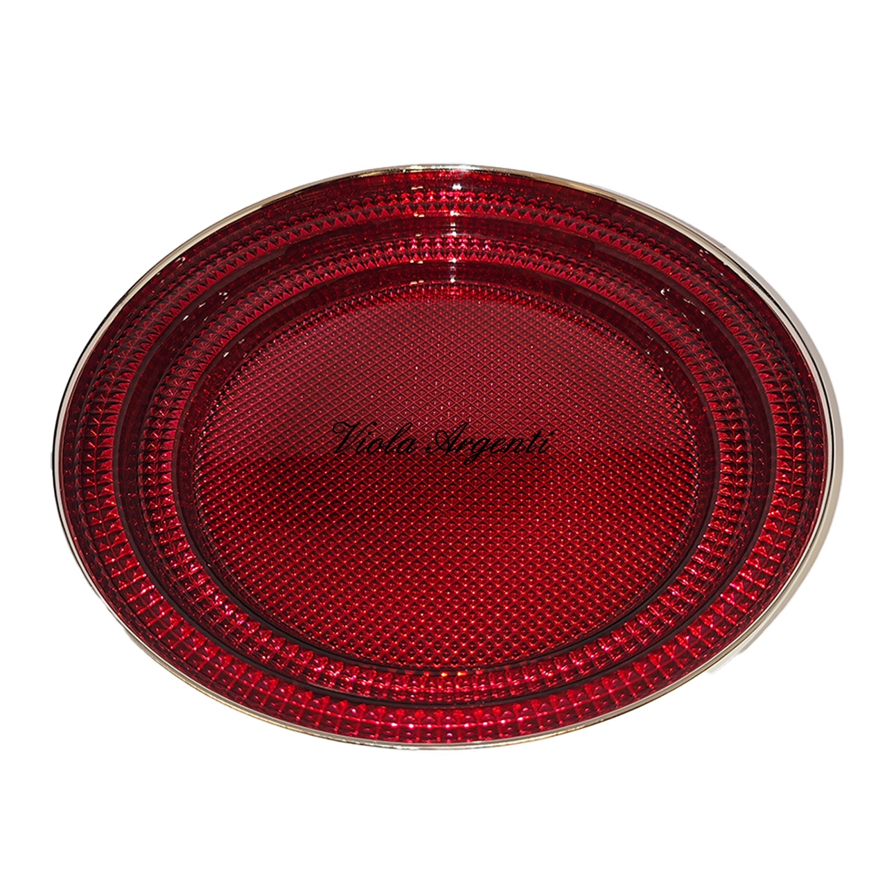 Red and silver enamel centre plate