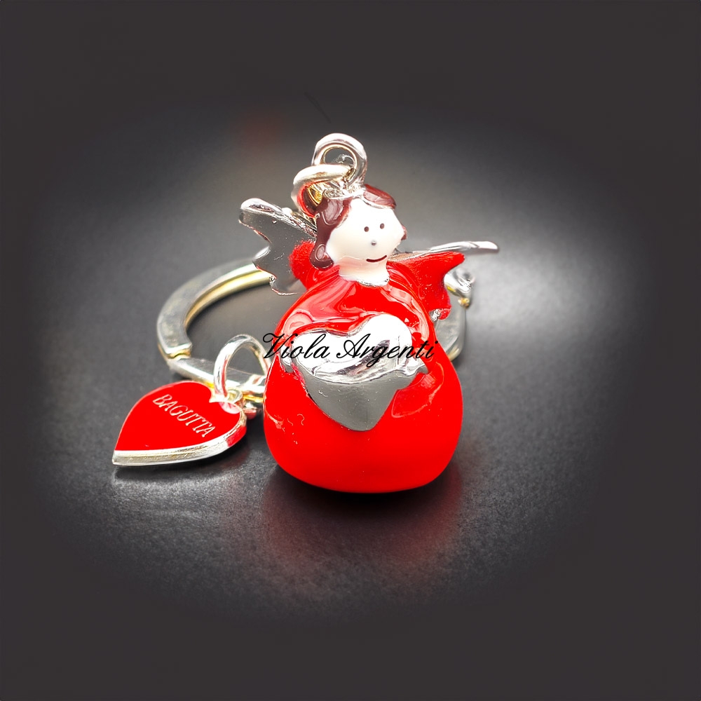 Red angel keyring with heart