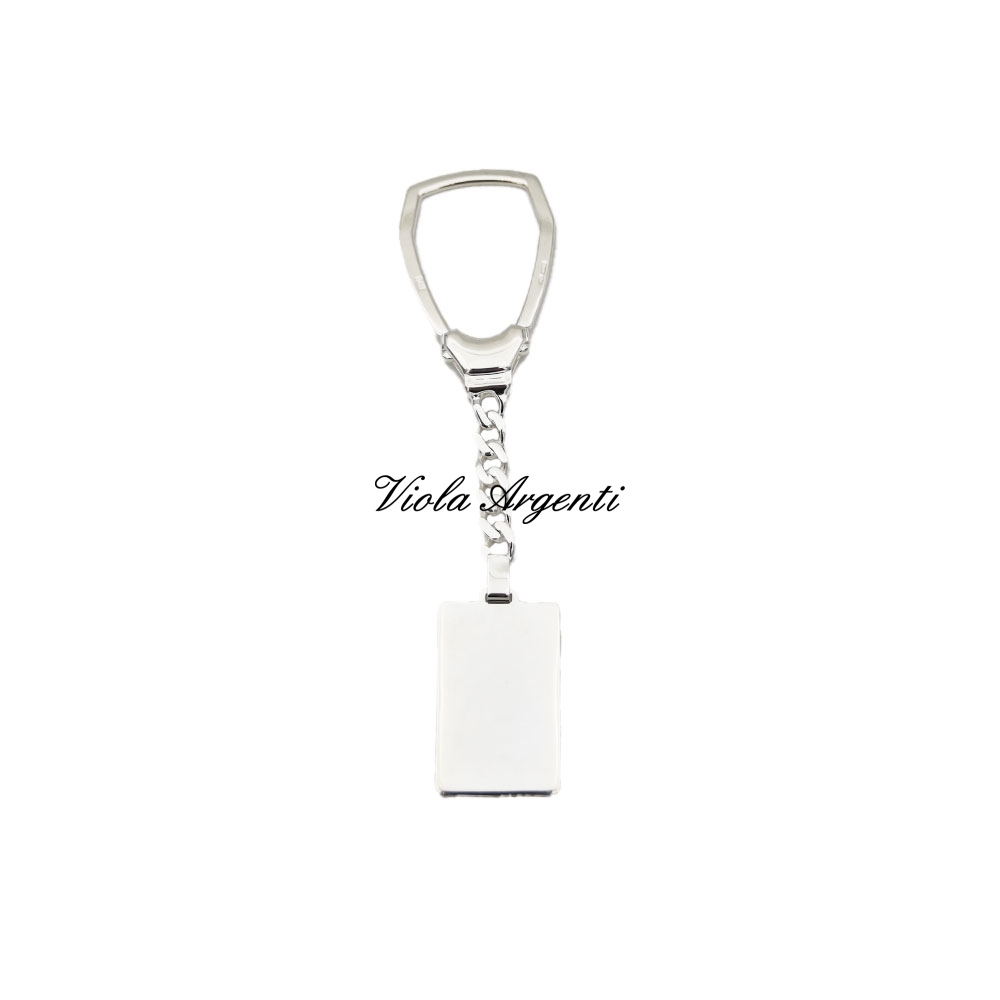 Customizable rectangular silver key ring