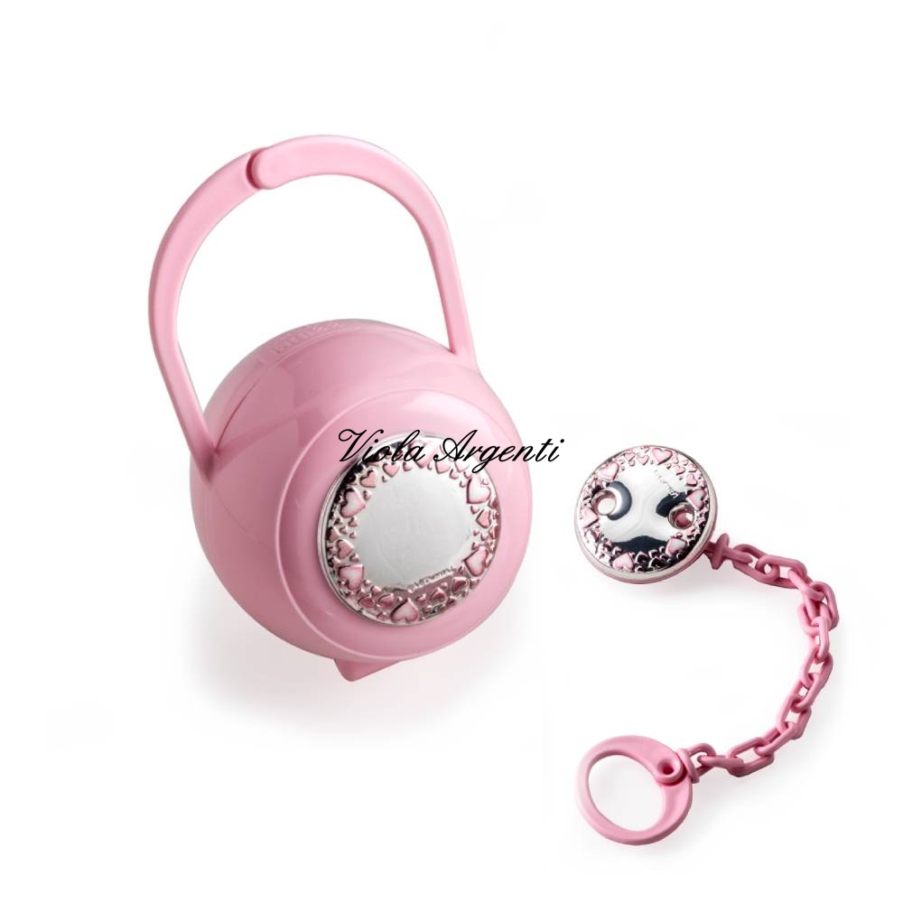 Pink pacifier holder with pliers di Viola Argenti. Argento online