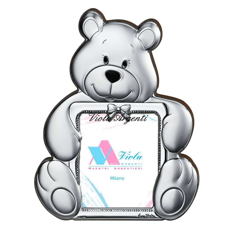 Teddy bear photo frame with bow di Viola Argenti. Argento online