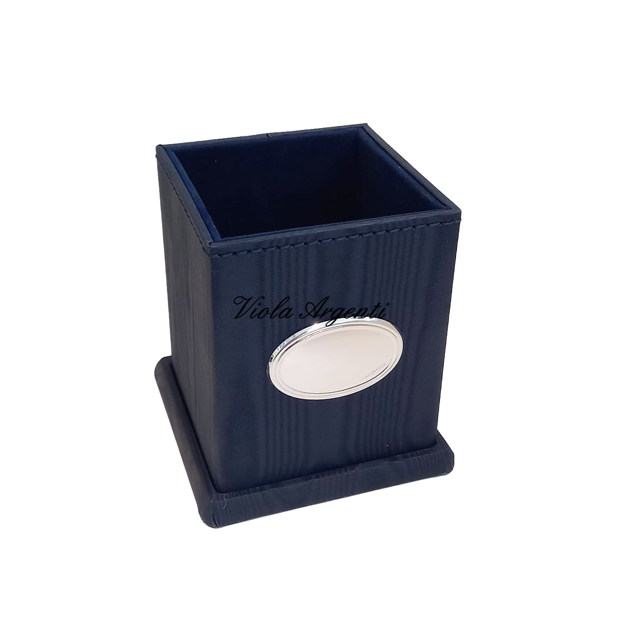 Portapenne da scrivania blu con inserto argentato di . Argento online