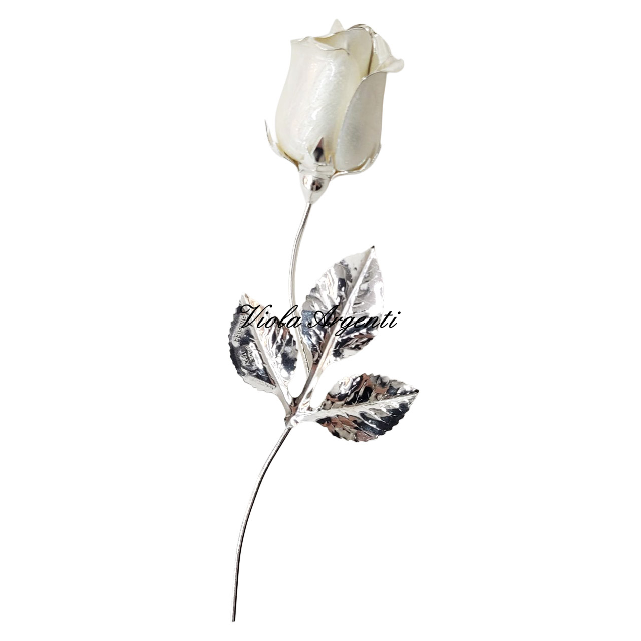 Rosa bianca argento e smalto