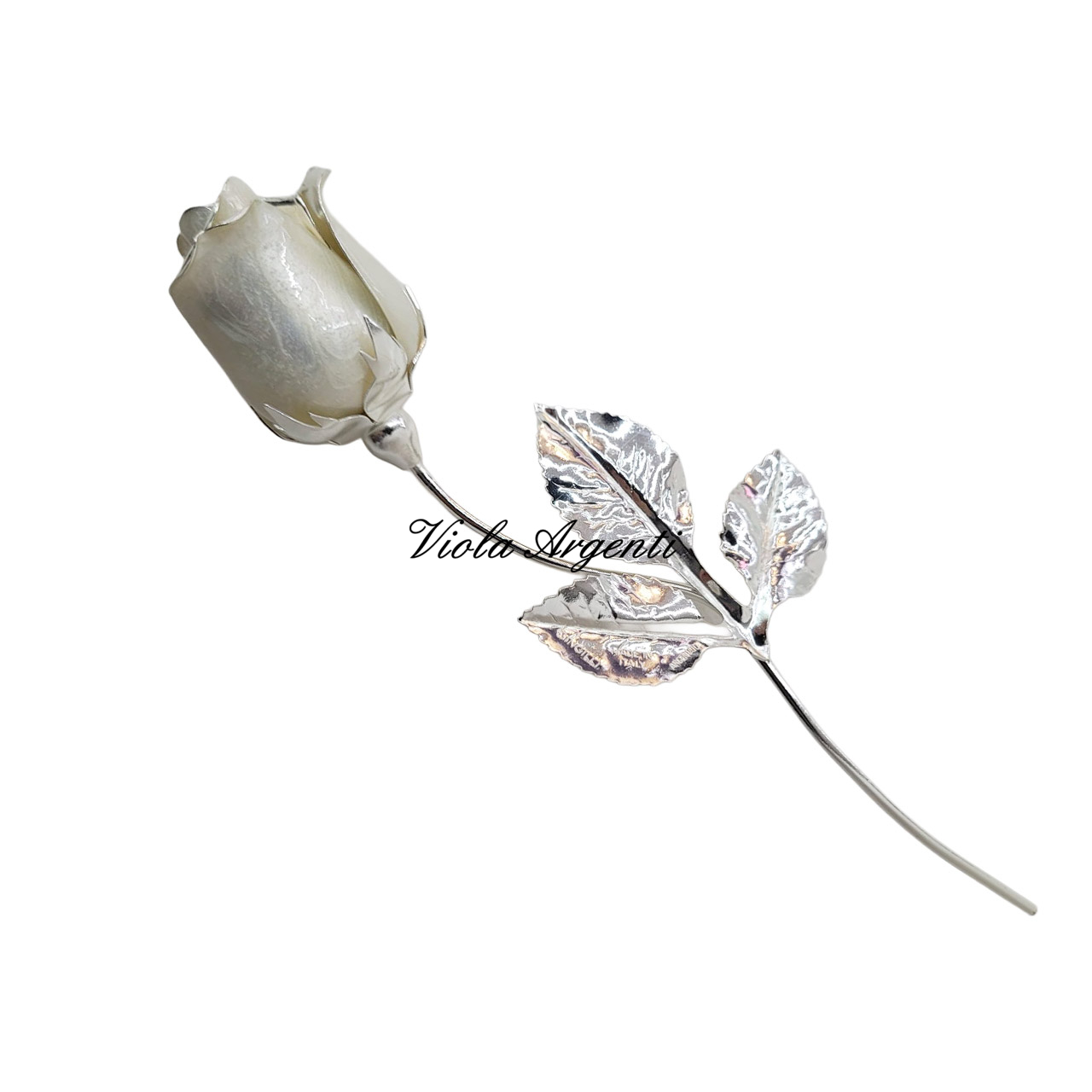 Rosa bianca argento e smalto