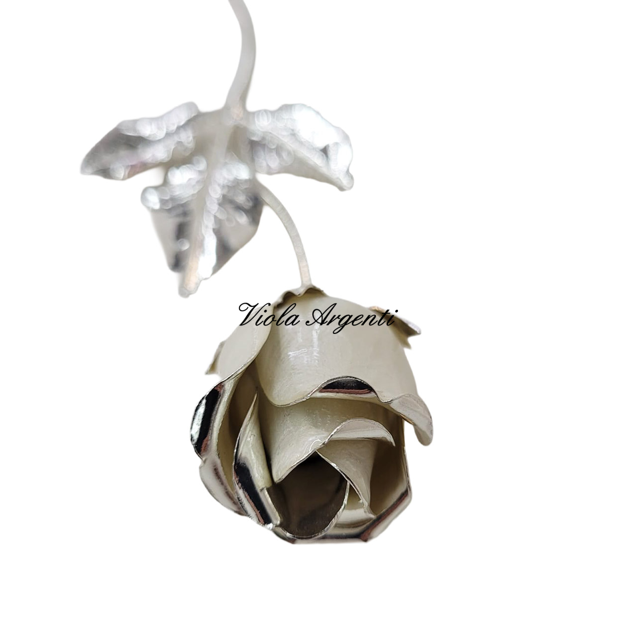 Rosa bianca argento e smalto - 4