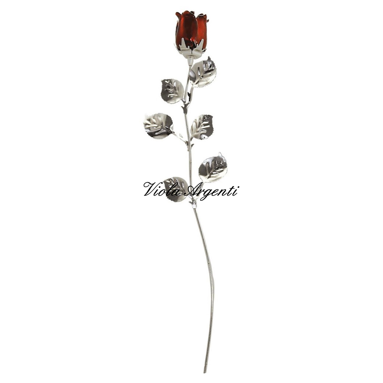 Silver red rose and enamel