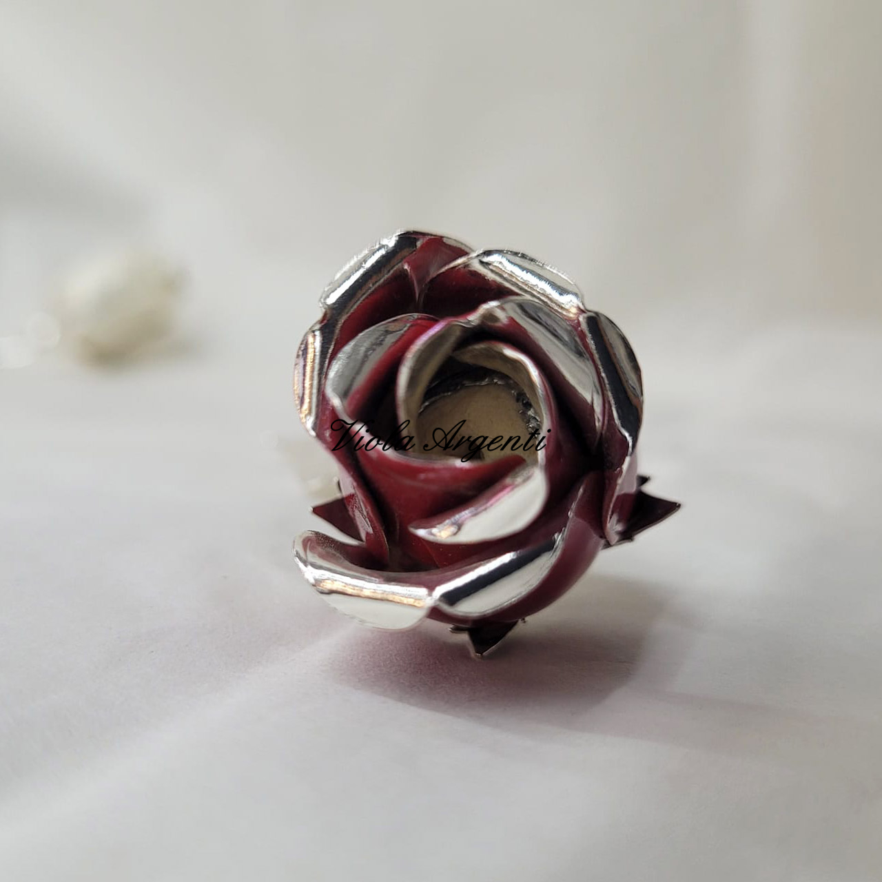Rosa rossa laminata argento - 4