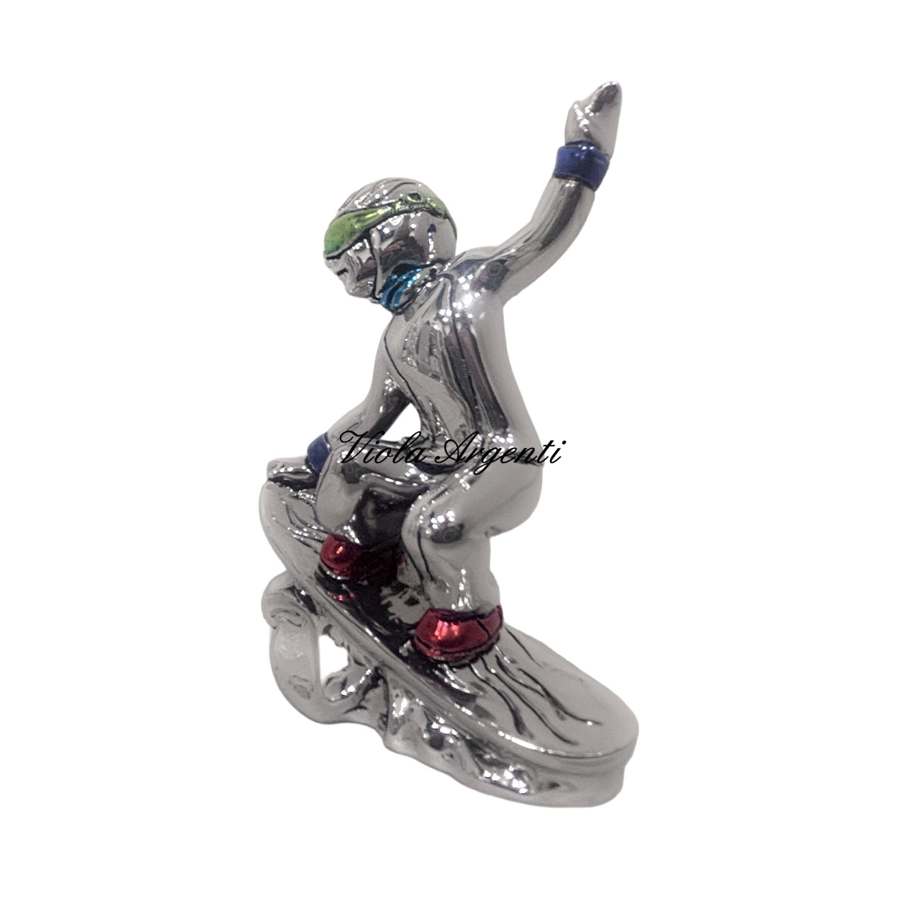 Snowboarder - scultura in resina argentata - 3