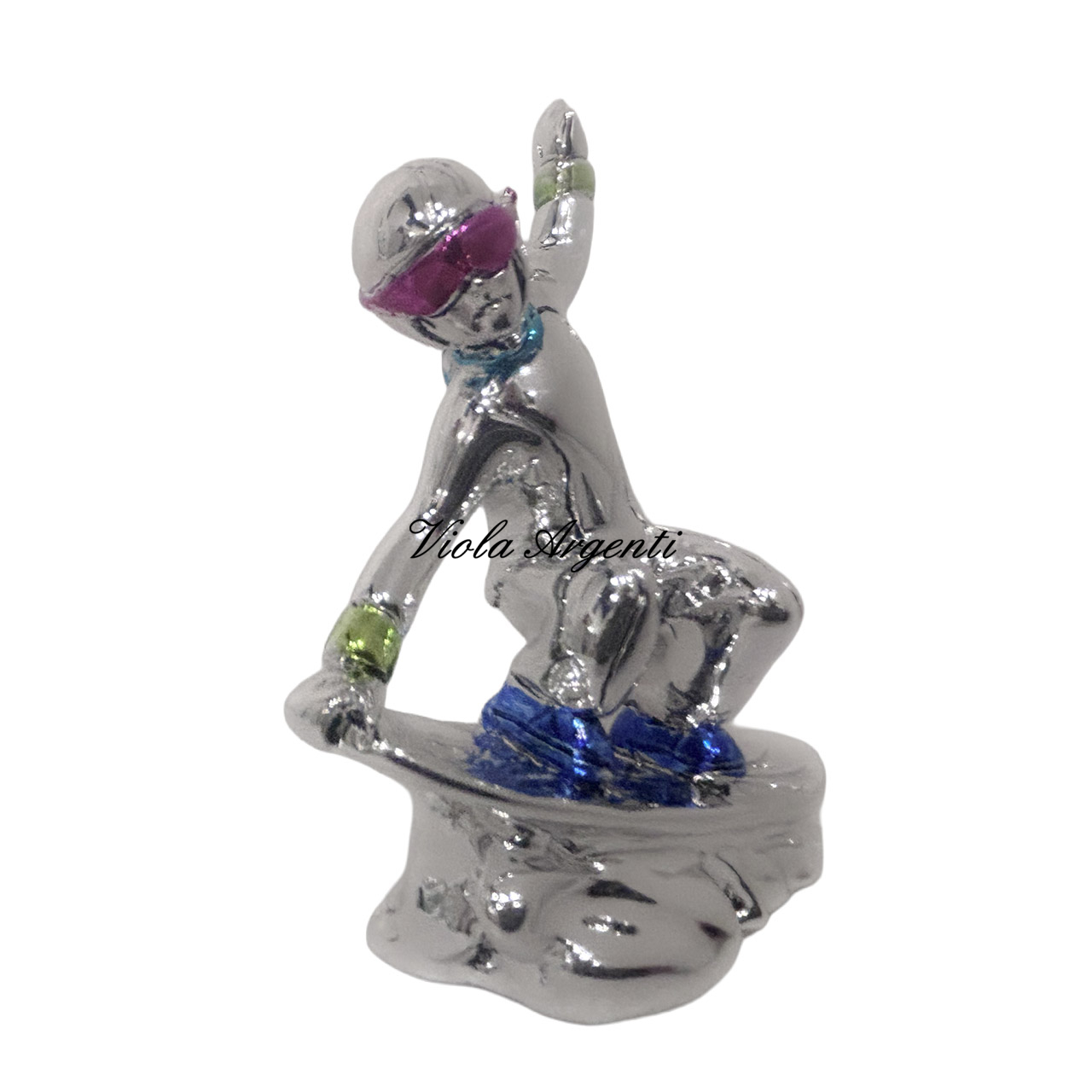 Snowboarder - scultura in resina argentata - 7