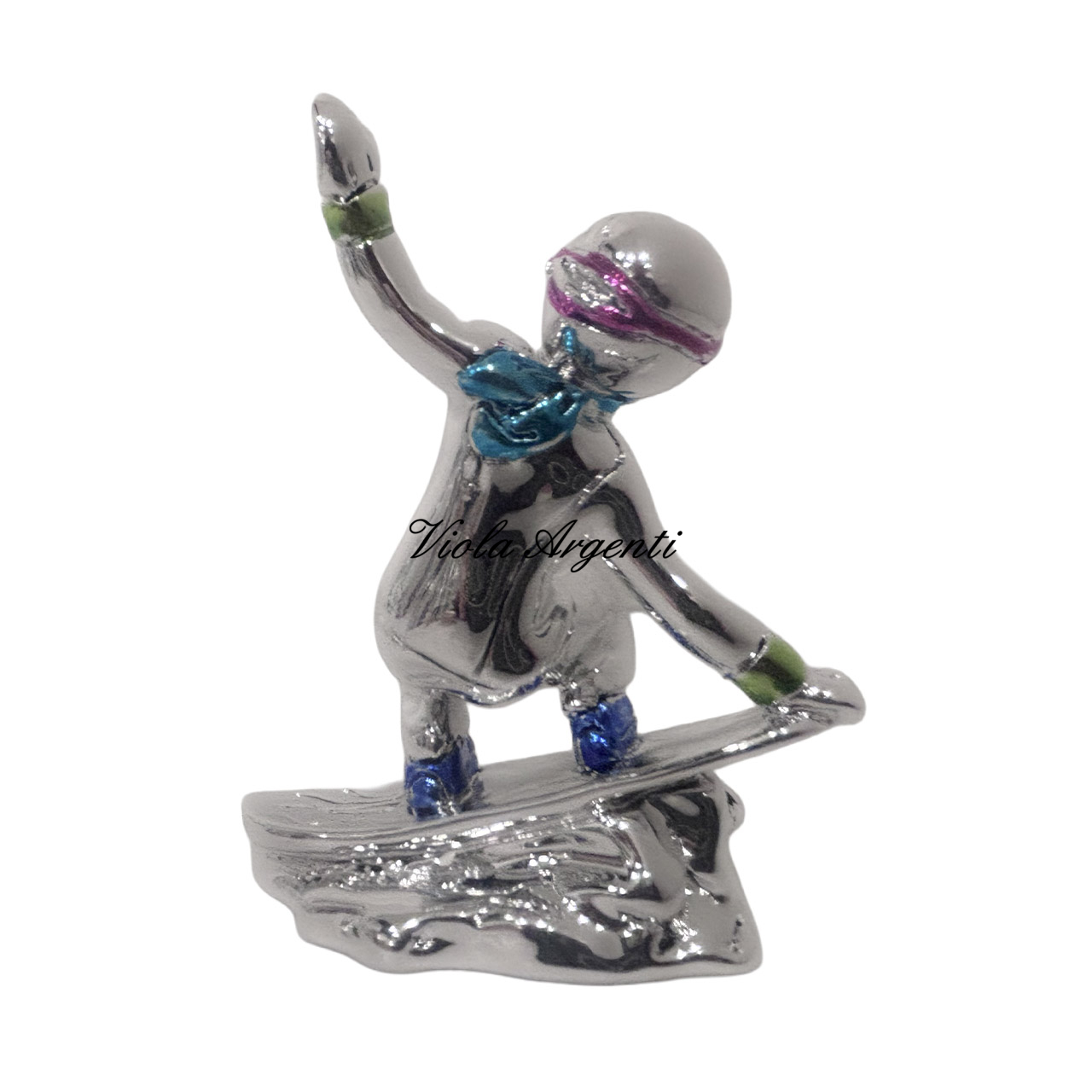 Snowboarder - scultura in resina argentata - 8