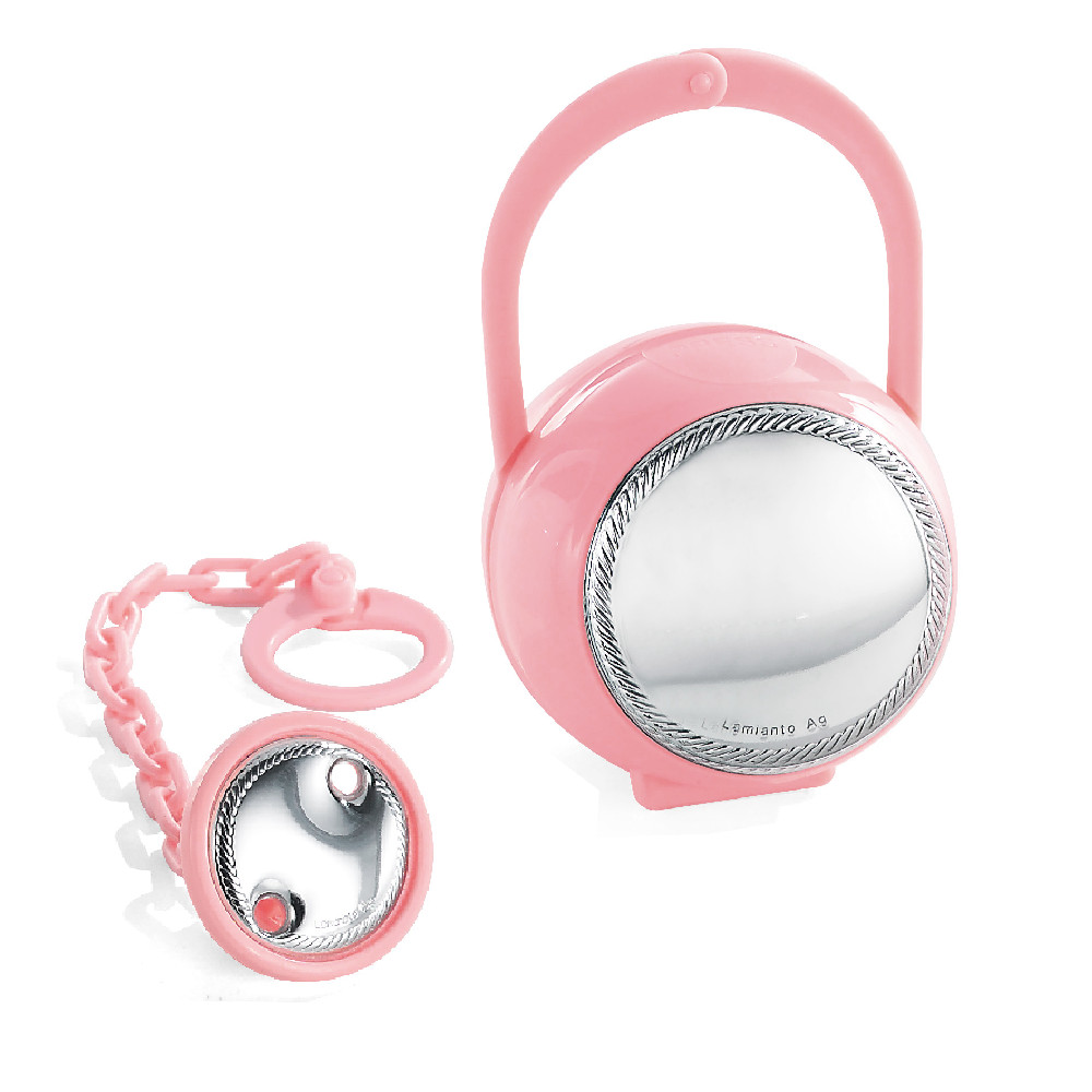 Pin and smooth pink pacifier holder
