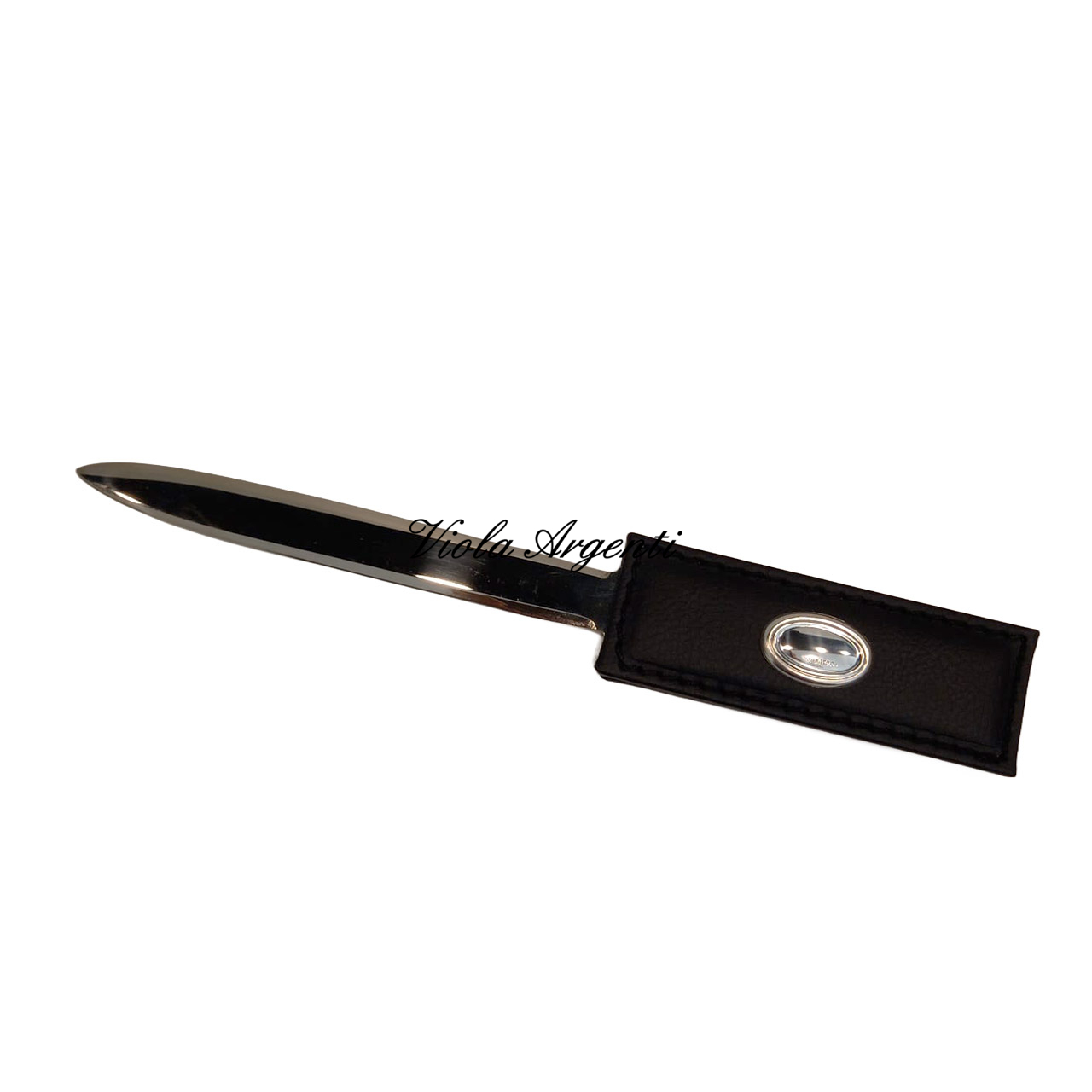 Tagliacarte con impugnatura in ecopelle nera di . Argento online