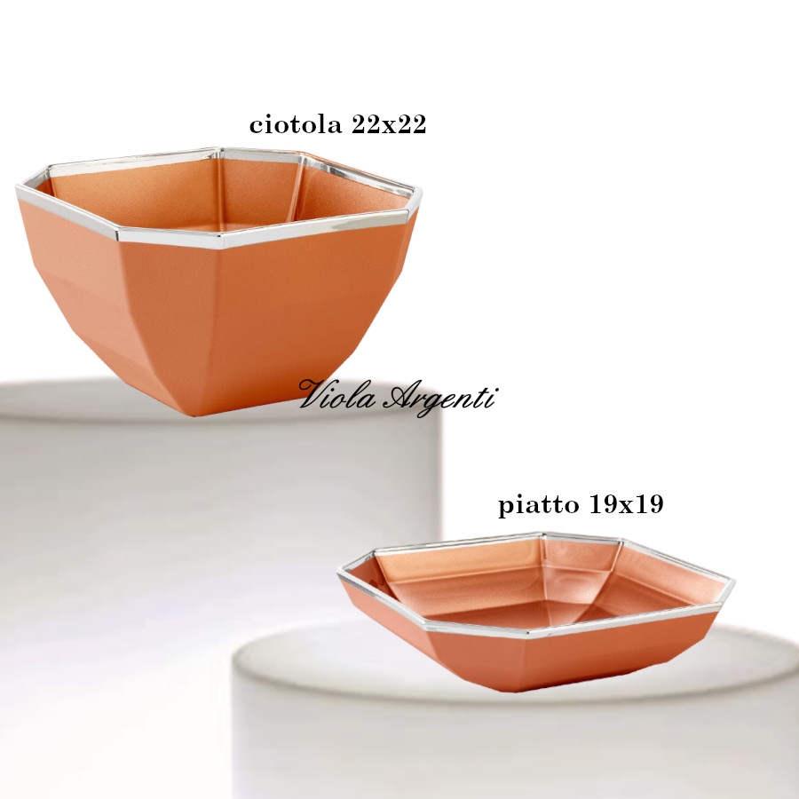 Ciotola e piatto verona ottagono arancio di Viola Argenti. Argento online